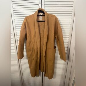 Tan Open Front Jacket Size L with Pockets